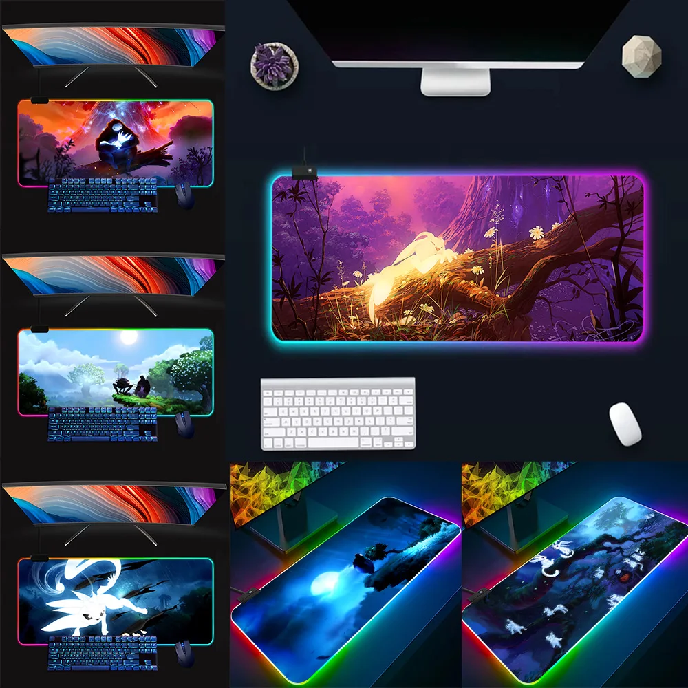 

Ori And The Blind Forest Girl RGB Pc Gamer Keyboard Mouse Pad Mousepad LED Glowing Mouse Mats Rubber Gaming Computer Mausepad