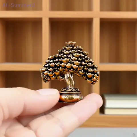 Brass Chinese Wealth Tree Feng Shui Figurines Money Tree Statue Fortune Housewarming Gift Home Office Decor Desktop Ornament