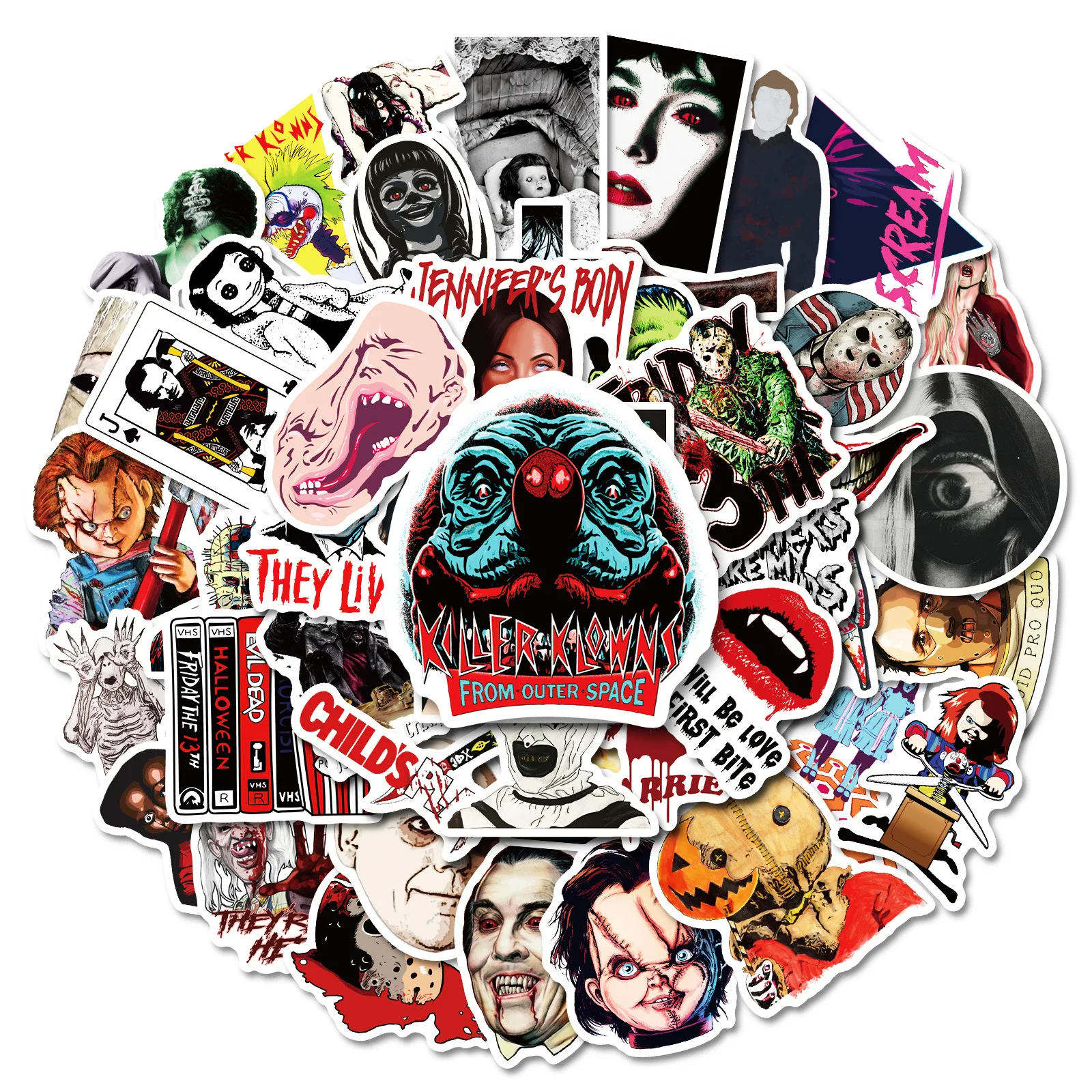 10/30/50PCS Mixed Horror Thriller Movies Stickers Halloween Graffiti Decals Decoration Laptop Helmet Motorcycle Skateboard