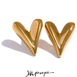 Yhpup-pendientes de acero inoxidable 316L con forma de corazón para mujer, joyería básica diaria, chapado en oro de 18K, resistente al agua