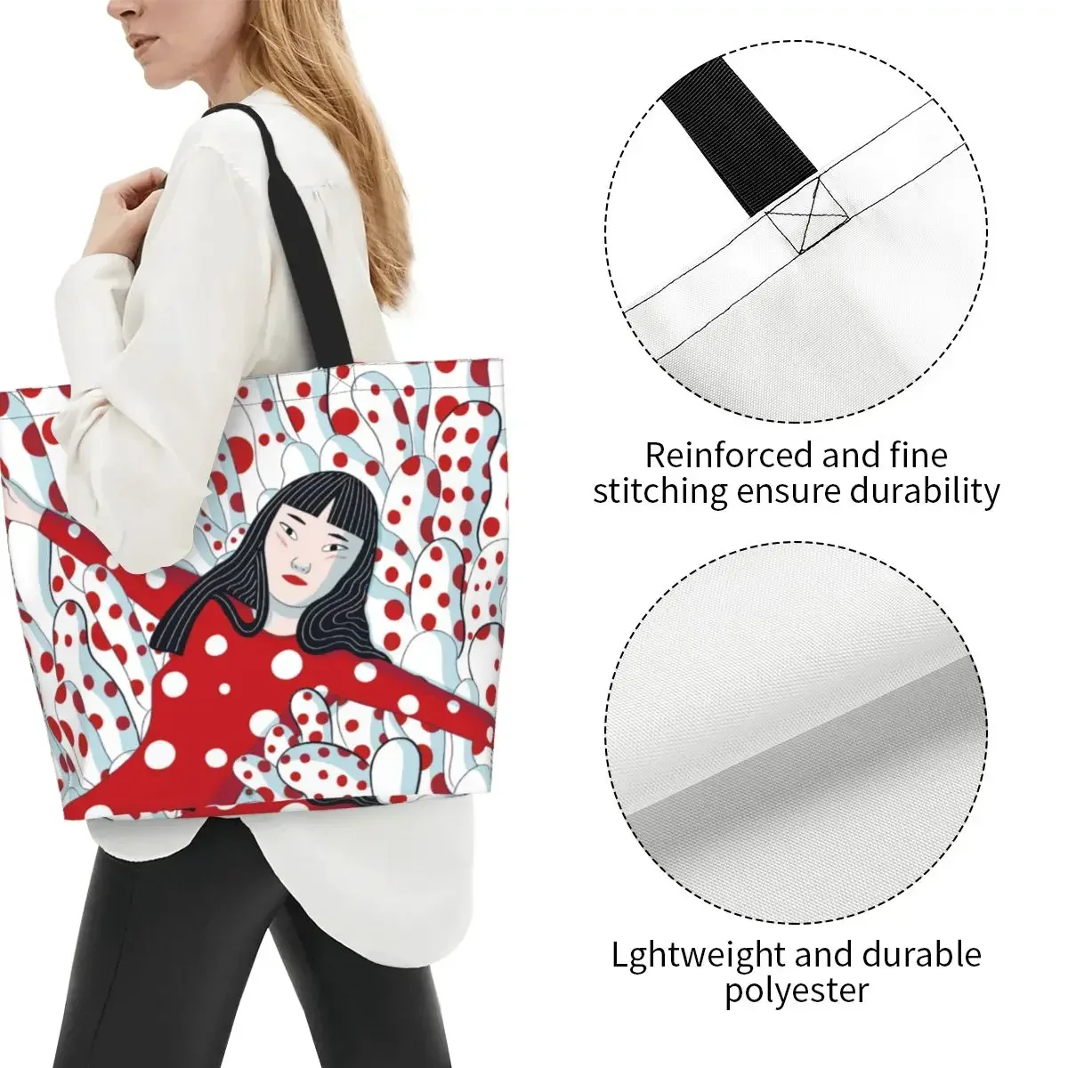Fashion Printing Yayoi Kusama Abstract Art Shopping Tote Bags Portable Canvas Shopper Shoulder Handbag image 3