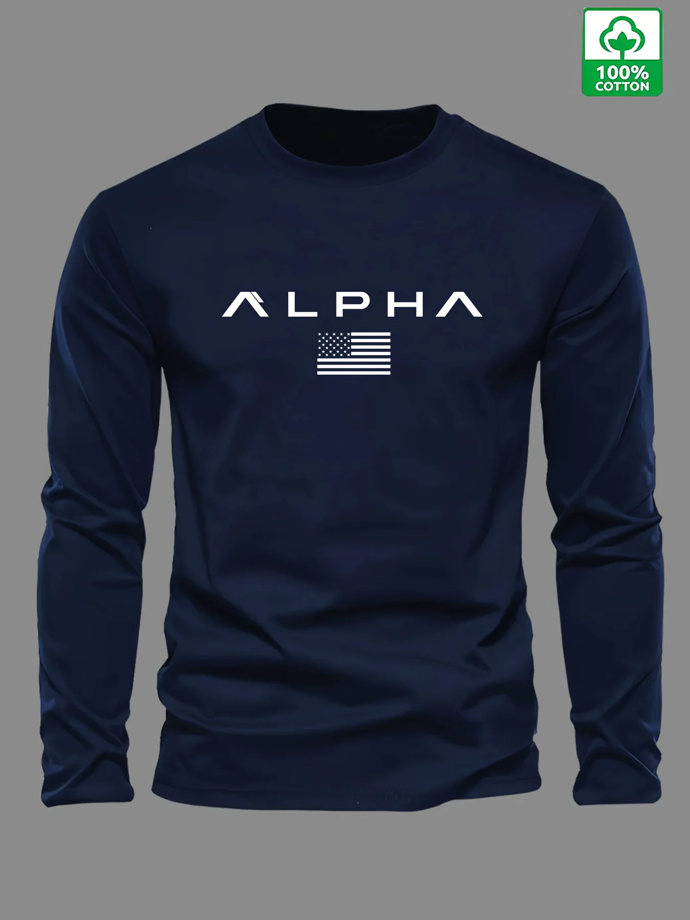 Camiseta 100% de algodón de manga larga con cuello redondo para hombre, camiseta holgada y a la moda con estampado de letras, informal y versátil para otoño e invierno