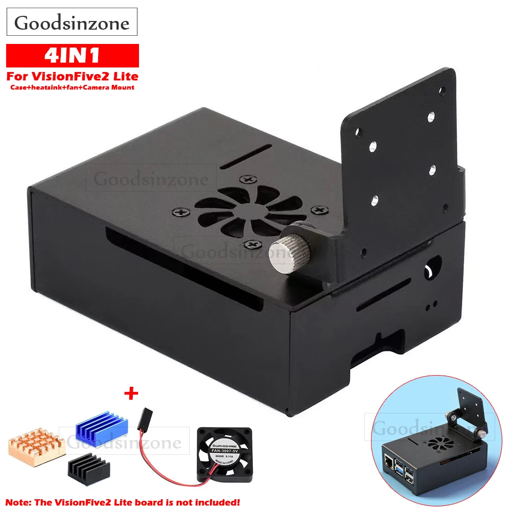 

VisionFive2 Lite Aluminum Cooling Case kit - Active Fan & Heatsink Kit with IMX219 Camera Mount for StarFive VisionFive2 Lite