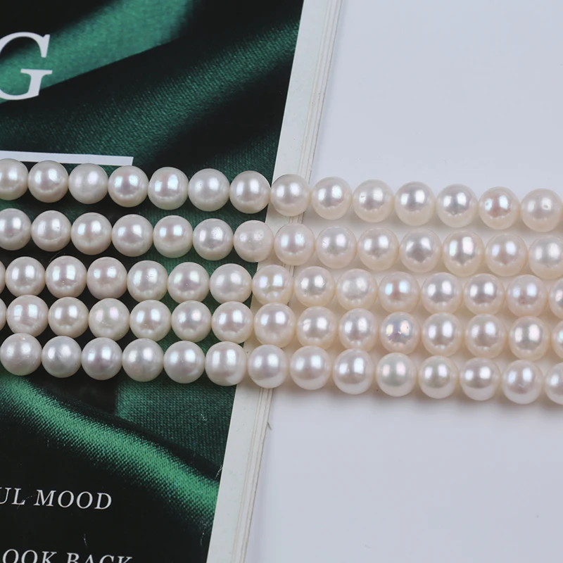 Wholesale 7.5-8mm High Quality White Color Round Shape Freshwater Pearl Loose Strands