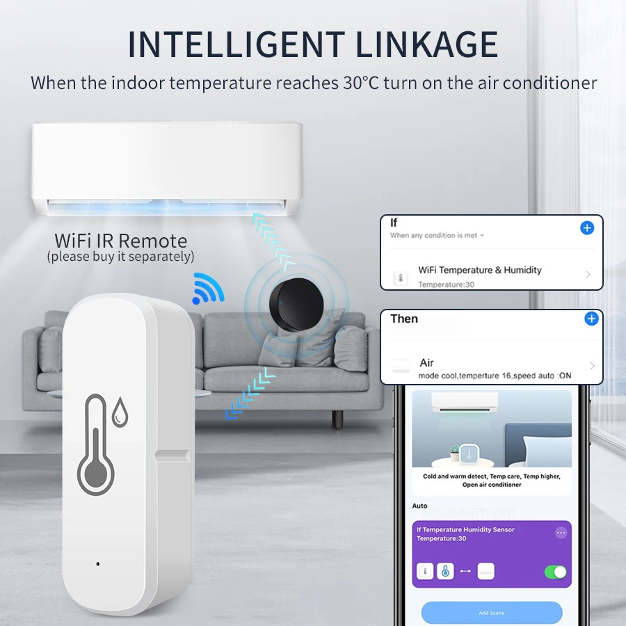 Tuya WiFi Sensor De Temperatura, Sensor De Umidade Interior, Smart Life APP Monitoring, Controle Remoto, Alexa, Google Home, Controle De Voz