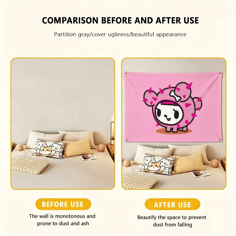 Cute C-Cactus Friends PupS Cartoon T-TokidokiS Horizontal Wall Hanging Tapestry Flag Banner Home Background Decor 5