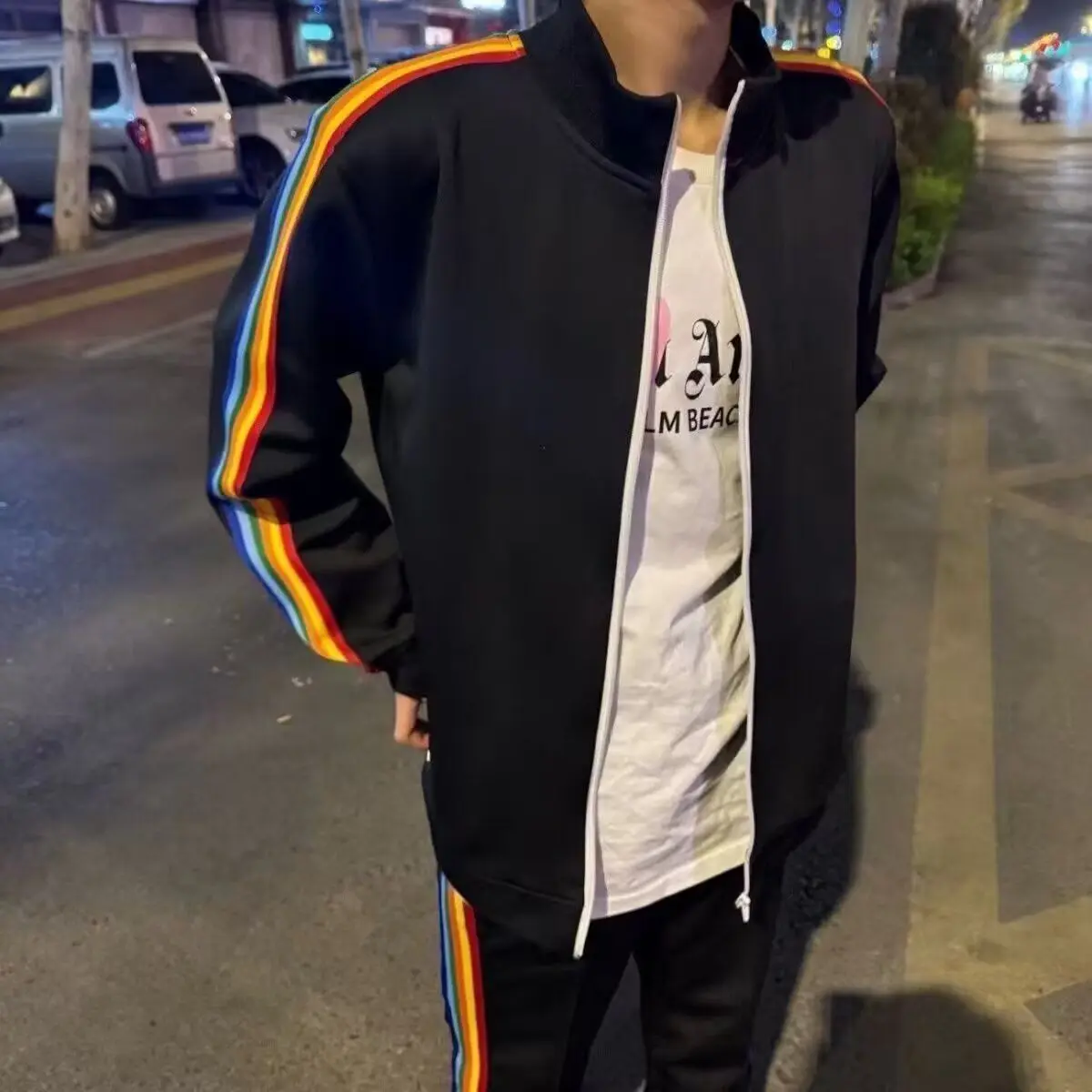 

Men's Rainbow Jaet Loose Fit Harajuku Sle Hip Haome Spring Autumn Street Faion High Street Brand Hong Kong Sle Jap...