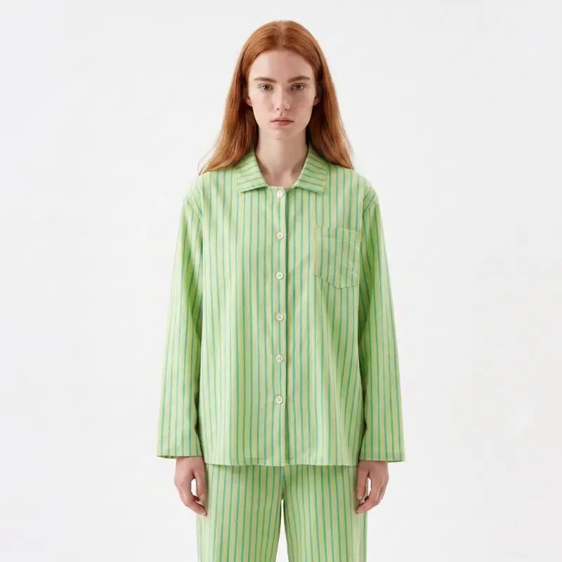 New Women Pure Cotton Pajamas Set Fashion Stripe 2 Pcs Pijamas Suit Homewear Chemise Lapel Long Sleeves Shirt&pants Sleepwear
