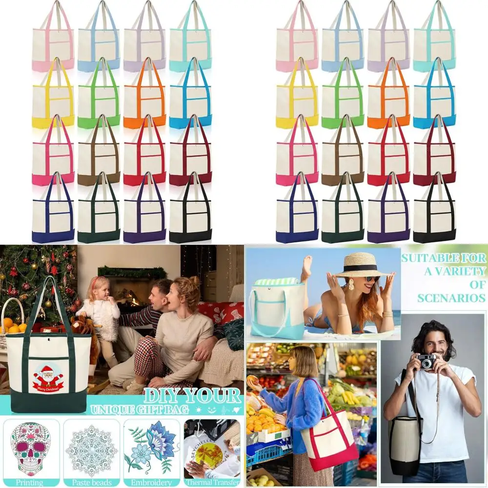 

Набор из 16 полиэстеровых холщовых сумок-тоутов — очень большие многоразовые сумки для покупок и путешествий для женщин и мам, 17,7 x 4,7 x 13,8 дюймов