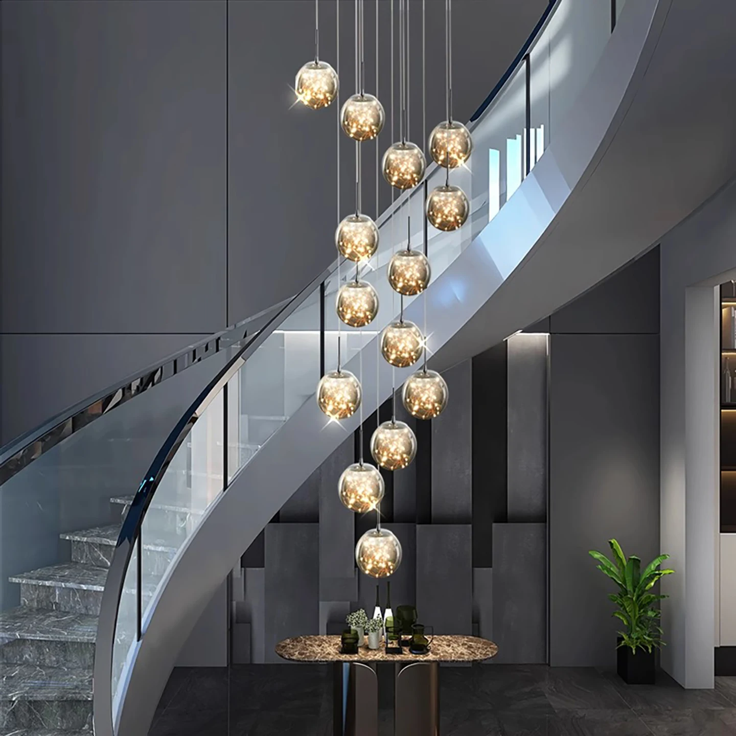 

Luxury Staircase Chandelier Iron Art Glass Pendant Light for Villa Duplex Loft Apartment Living Room Fixture Home Decoration