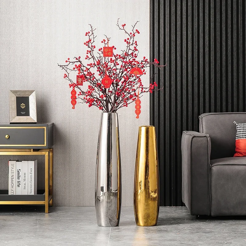Vas keramik Modern untuk ruang tamu, vas bunga berdiri di lantai, vas bunga sederhana kelas atas untuk ruang tamu