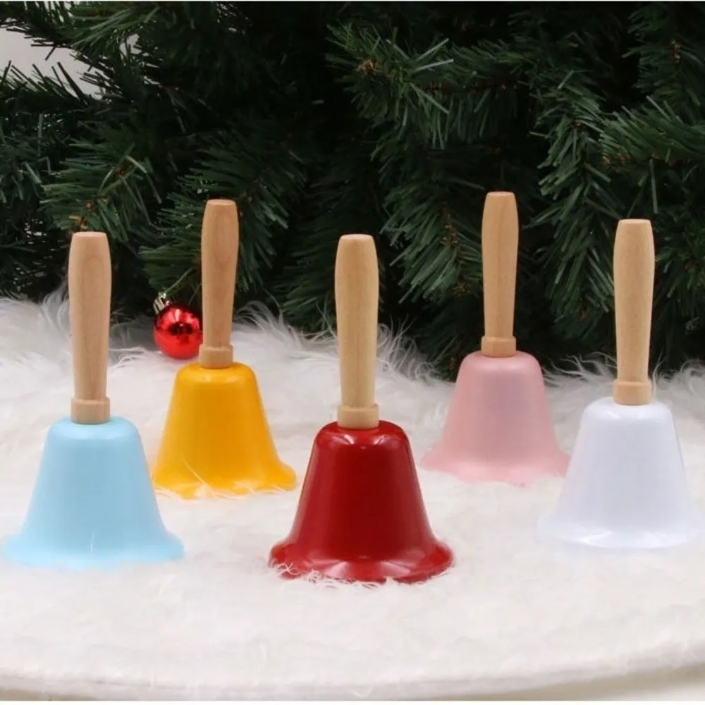 Vintage Wooden Handle Christmas Hand Bell Jingle Sound Ornament Metal Handbell Santa Claus Jingle Bells Festival Decor