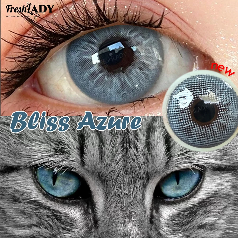 FreshLady 1 Paar grüne Kontaktlinsen für graue Augen, natürliche blaue Augen, Kontaktlinsen, Augen-Make-up, Schönheit, 14,20 mm, Jahreslinsen – Detail 2