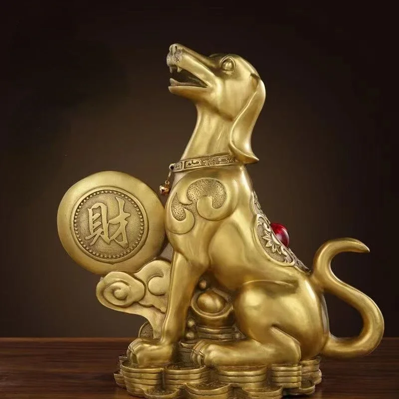 Pure Copper Money Dog Feng Shui Copper Dog Inviting Wealth and Guarding Wealth Home Decoration Crafts Ornaments