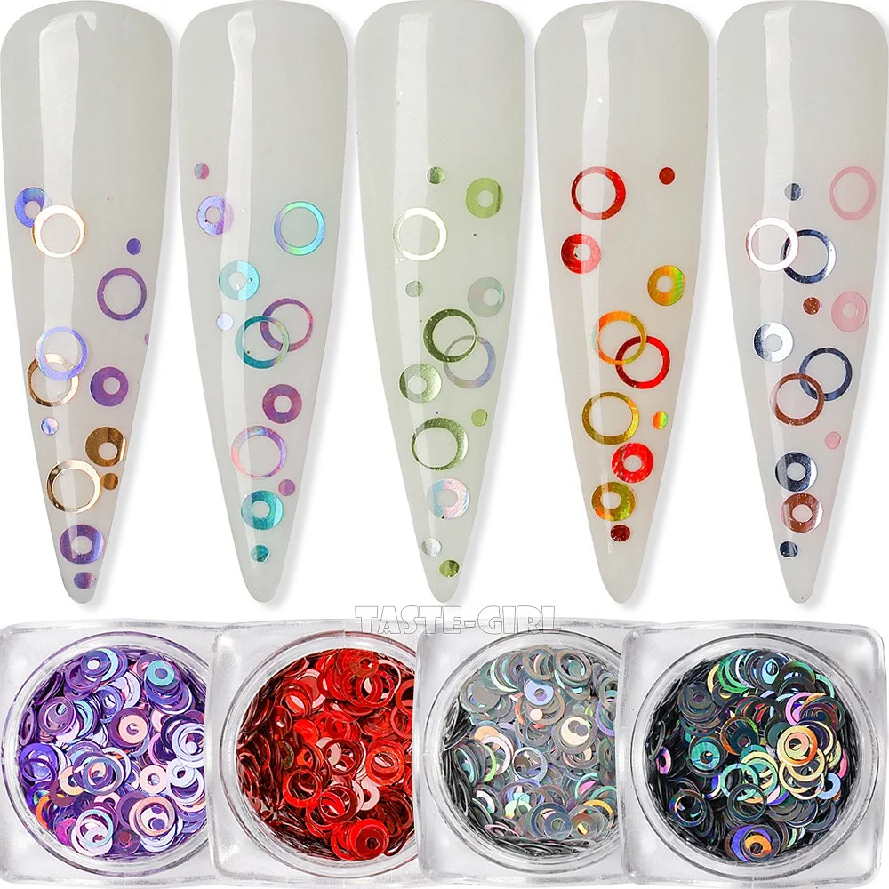1 Pot Mix Sizes Beauty Bubble Nail Glitter Holo Round Circle Sequins Acrylic Nail Art Decoration Manicure DIY Slice Sticker