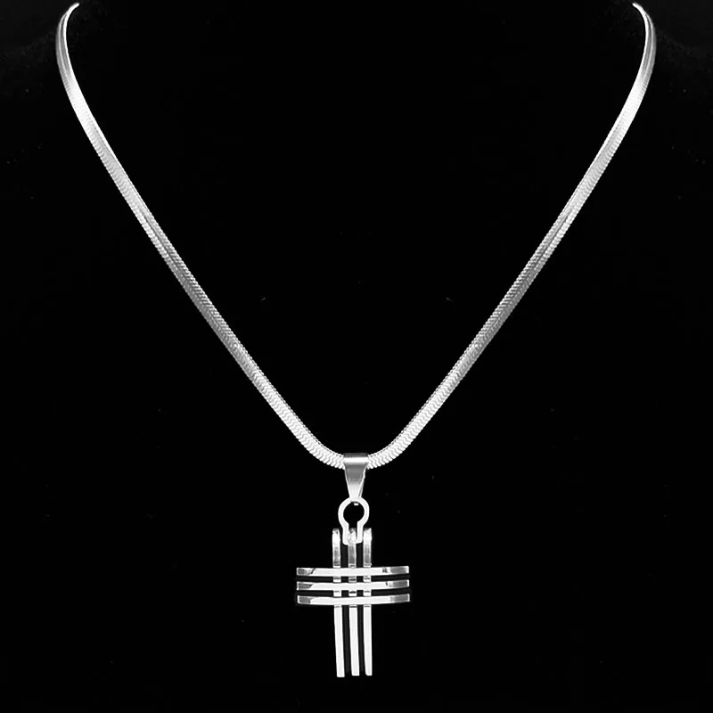 Hip Hop Novelty Trinity Stereo Cross Necklace Women Men Stainless Steel Snake Clavicle Chain Choker Necklace Jewelry Gift N8408S