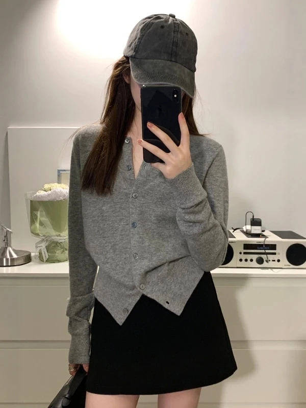 

Ele ey Knitted Open Cardigan Women's Spring Autumn Slim Fit Outerwear Camere Sweater Jaet Top Korean Sle