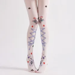 Personality Alice Style Poker Strap Printed Ladies Pantyhose Lolita Hottie Cosplay Anime Playing Cards Pattern Tights