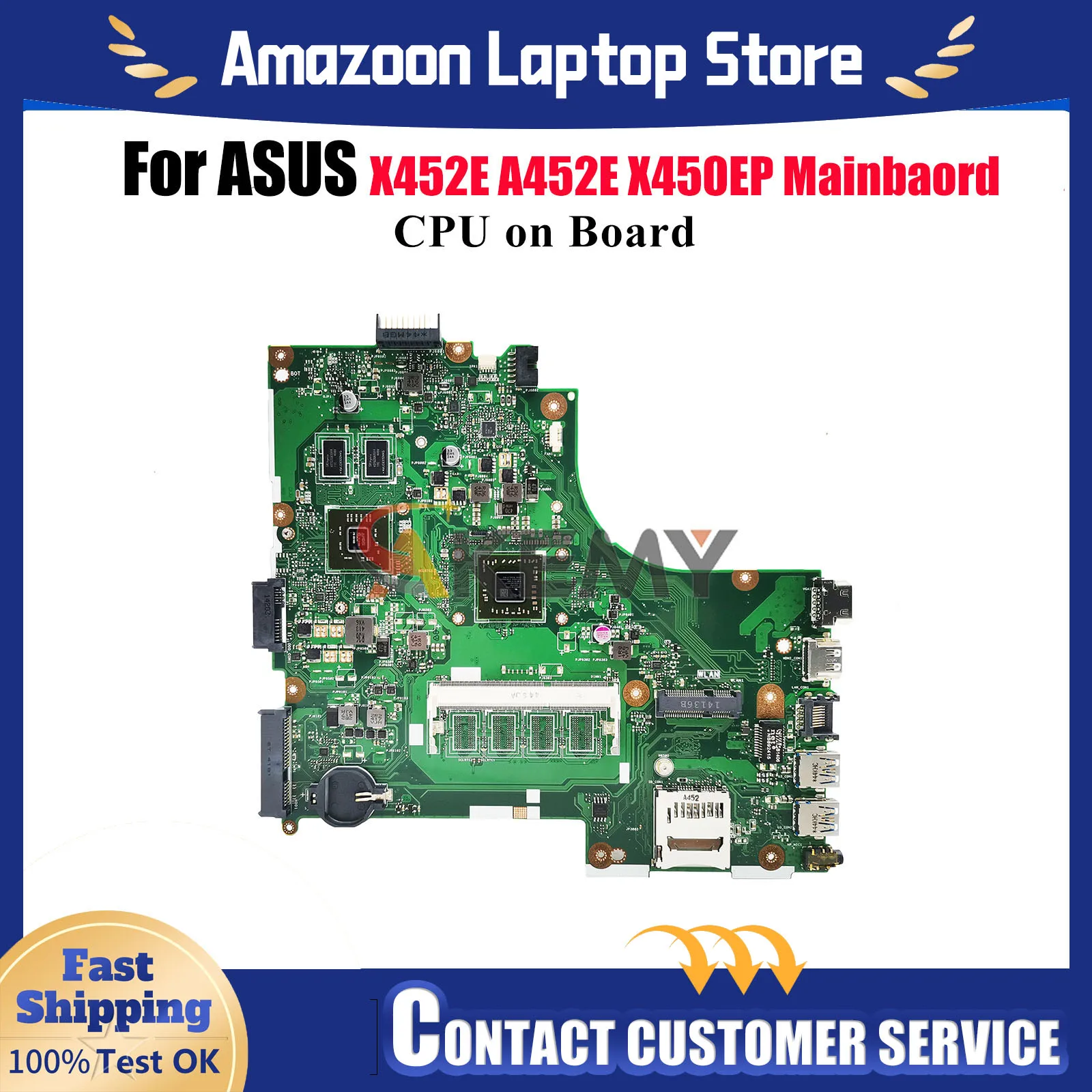

X450EP Laptop Motherboard For ASUS VivoBook X452E A452E X450EP X450E Notebook Mainboard With CPU 100% tests OK fast shipping stk