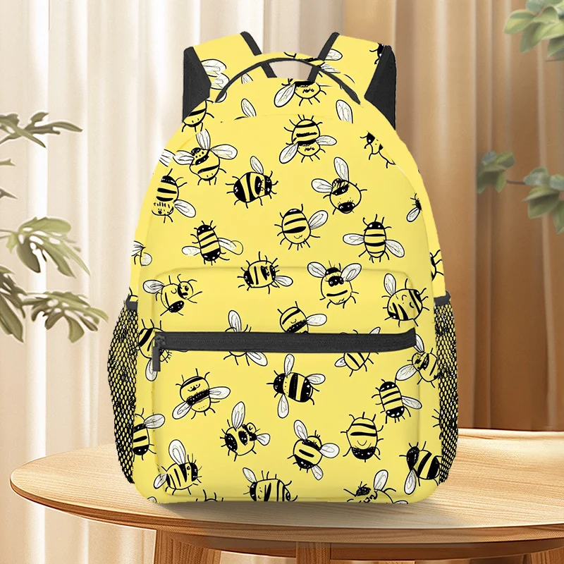 Cartoon Bumblebee Filling Pattern Backpacks Customizable Lightweight Adjustable Straps Zipper Closure Suitable for Travel Gym