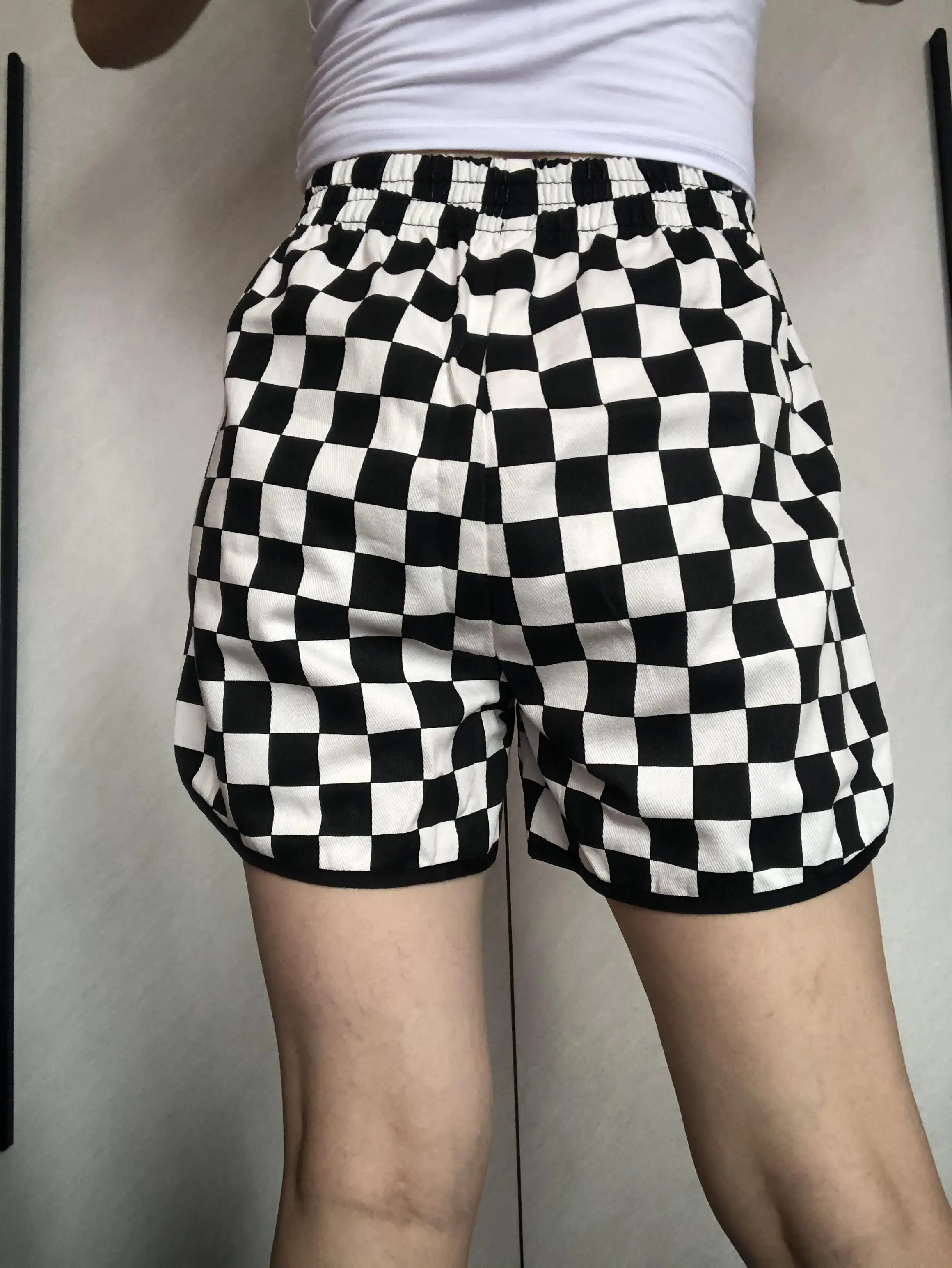 Women Checkerboard Side Split Plaid Shorts Loose Plus Size S-XXL Short Pants Summer Contrast Casual Shorts Femme Punk Cortos