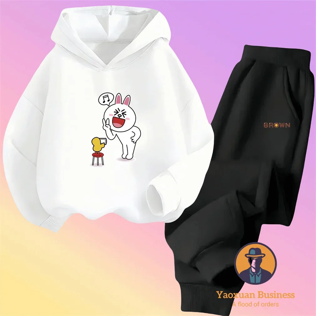 

Stylish BROWN & FRIENDS Kids Little Boys Girls Hoodie Set Cute Printed Cartoon Windproof Warm Autumn Winter Fashion