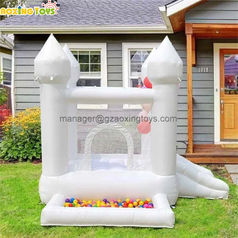 Casa de rebote inflable blanca comercial con tobogán y PISCINA DE BOLAS para niños, eventos de fiesta de cumpleaños, 3x3m