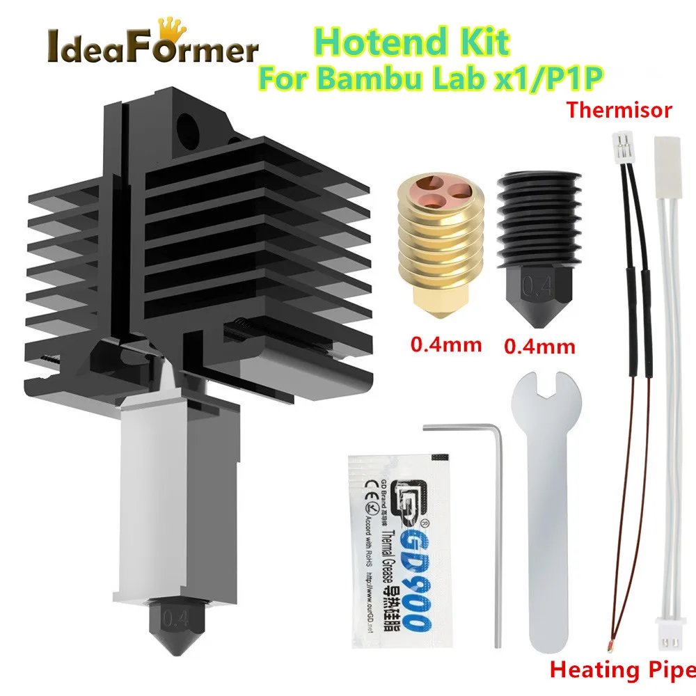 

Комплект Hotend для Bambu Lab x1 P1P 500 °C сопло из закаленной стали с высокой термостойкостью 0,2/0,4/0,6 мм, лабораторная насадка Bambu