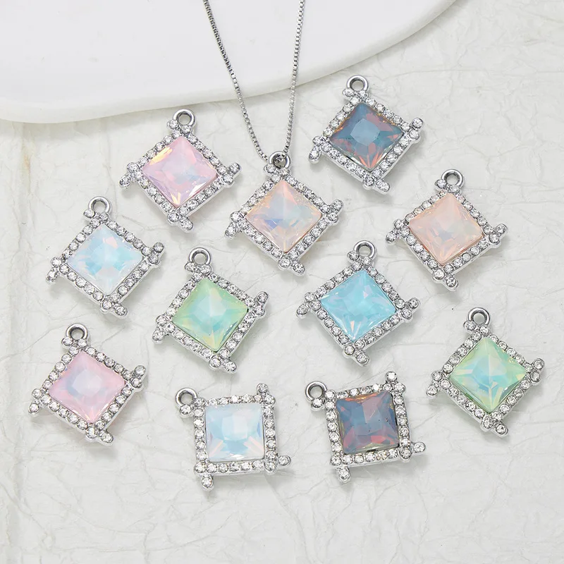 Elegant Crystal Square Shape Charms Pendants For Jewelry Making DIY Earrings Necklaces Handmade Crafts Accessories