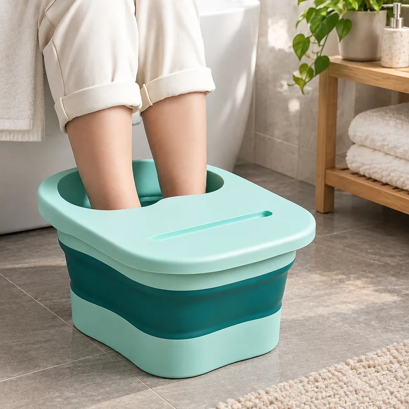 Foldable Foot Bath Basin with Lid, Built-In Massager, Compact for Relaxation and Convenient Storage