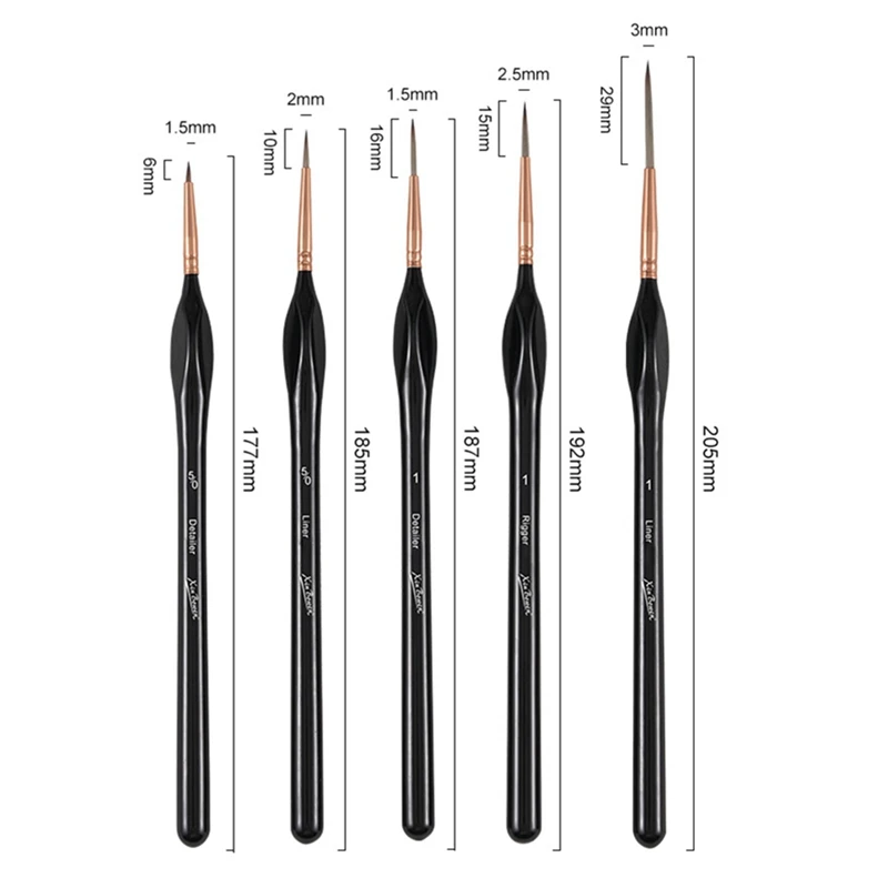 Ultra-Fine Line Brush Set for Acrylic Watercolor Drawing Nylon Hook Pen Fine Point Oil Painting Tools Kit Black-VVBC