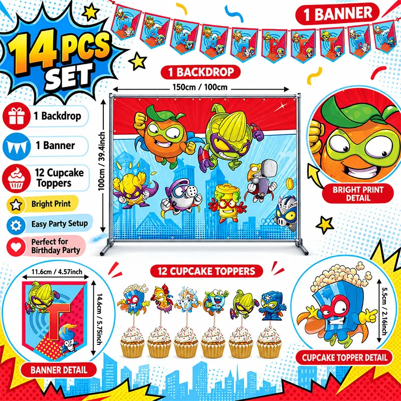 Cartoon Pattern Superzings Theme Party Decoration Birthday Sets Banner Cake Flag Tablecloth Indoor and Outdoor Supplies