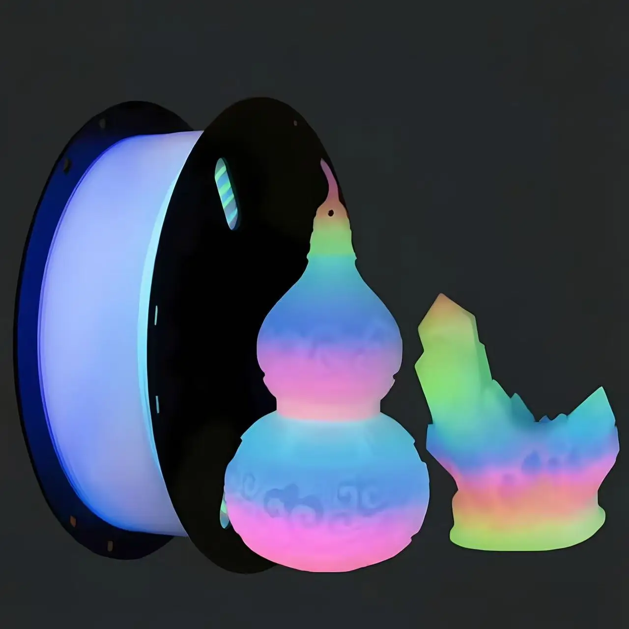 1.75mm Silk Rainbow PLA Filament Glow in Dark, Dual Color Daytime Shine & Night Glow, High Speed Luminous 3D Printer Filament 1K