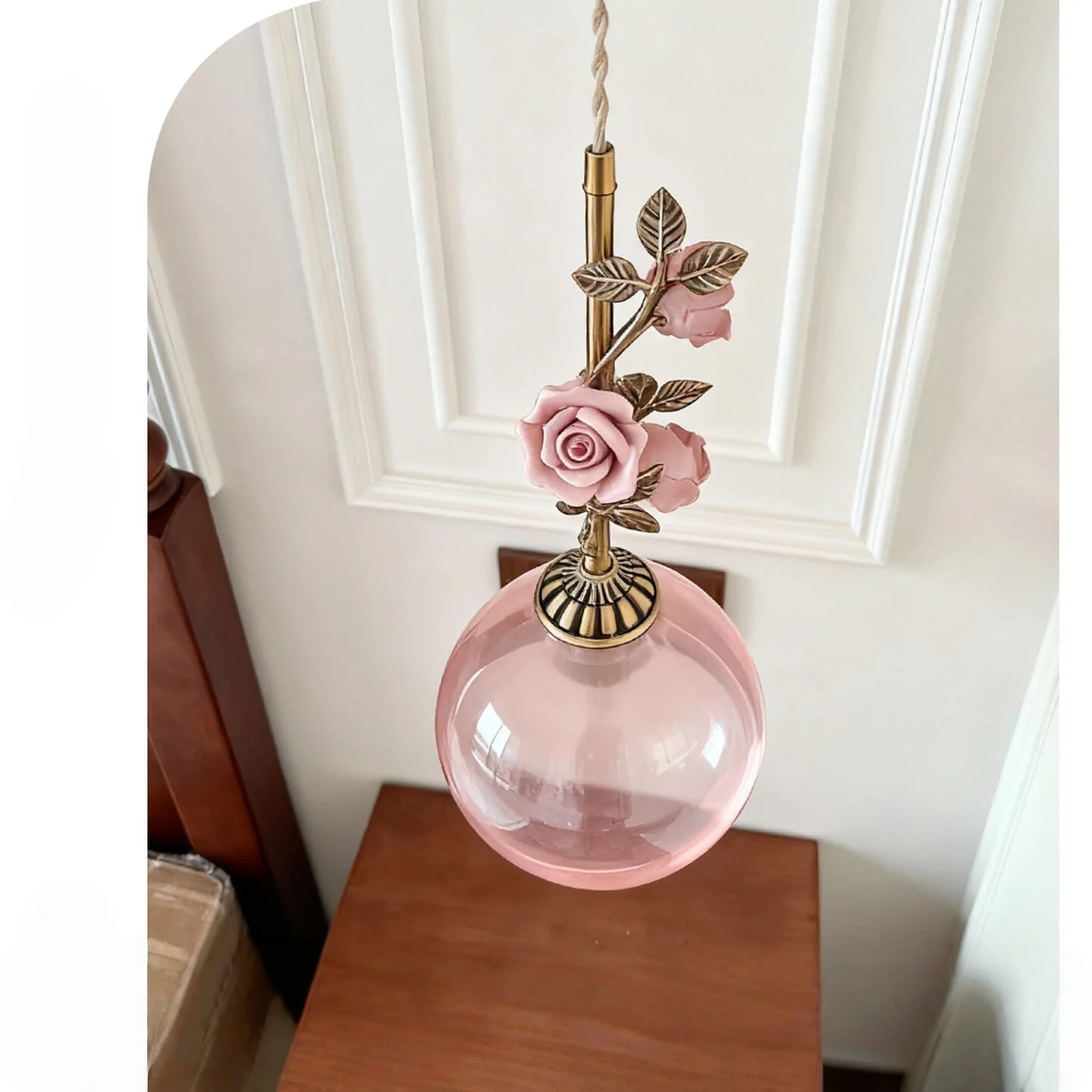 French Bedside Led Pendant Light Pink Rose Flower Home Decoration Living Room Bedroom Dining Room Staircase Lighting Fixtures