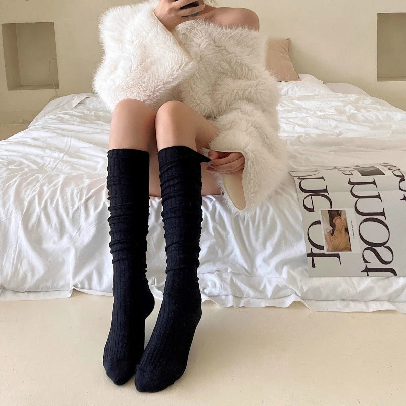 Autumn Female Stockings Fashion Girl JK Slim Boots Socks Vertical Stripes Pile Socks Japan  South Korea Calf Socks Women Socks image 5