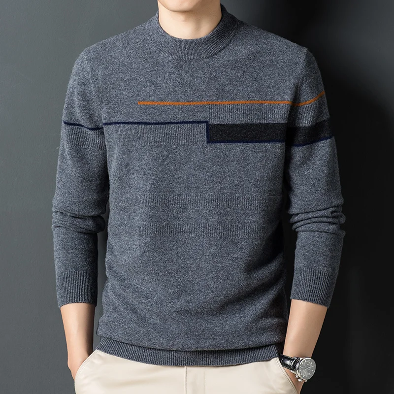 sweater Cashmere men's Jacquard round neck thickened loose warm pullover casual knitted sweater