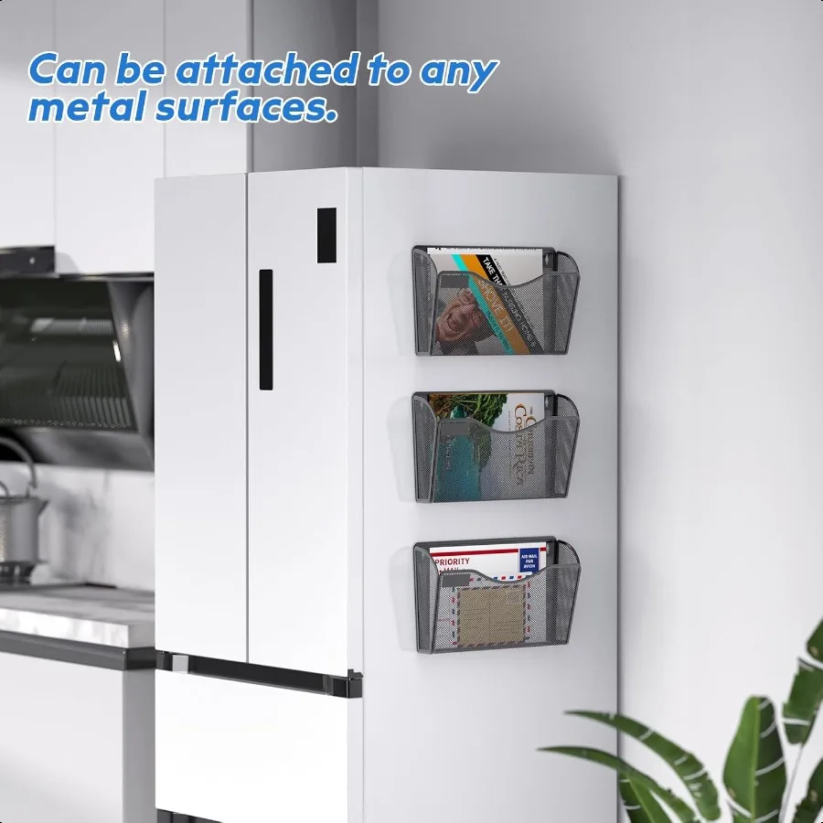 6 عبوات من حامل الملفات المغناطيسي الشبكي، منظم الملفات الجداري، منظم البريد، حامل مجلد الورق للمكتب والمنزل بدون حفر