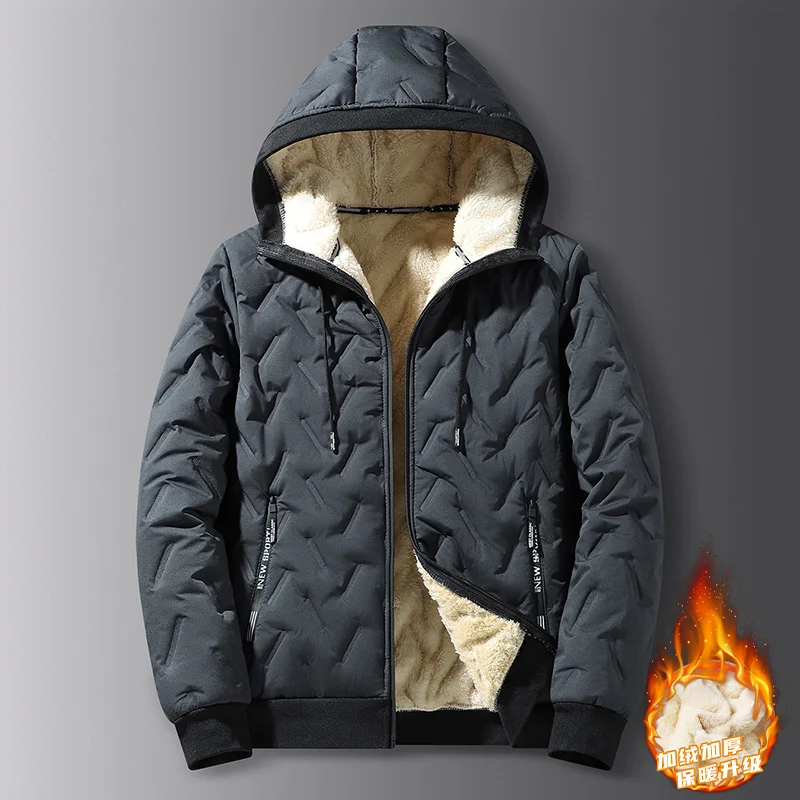 Men's Fleece Lined Hooded Quilted Jacket Warm Zip Up Winter Casual Outerwear Coat