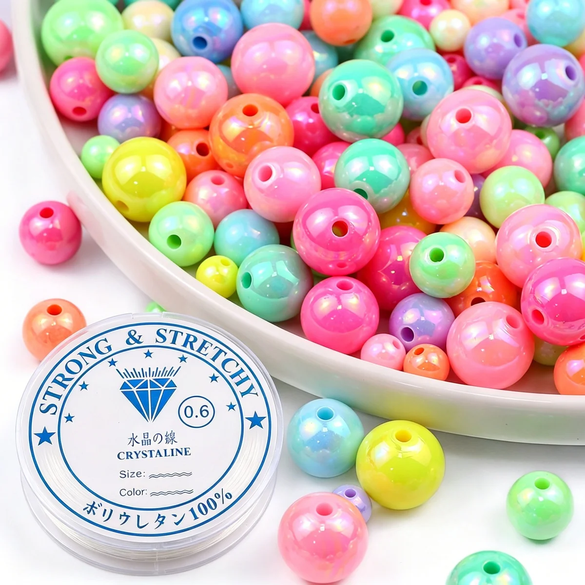 6-16mm Acrylic Round Macaron Beads with Free Crystal Thread DIY Jewelry Making Loose Beads for Bracelets Necklaces Accessories