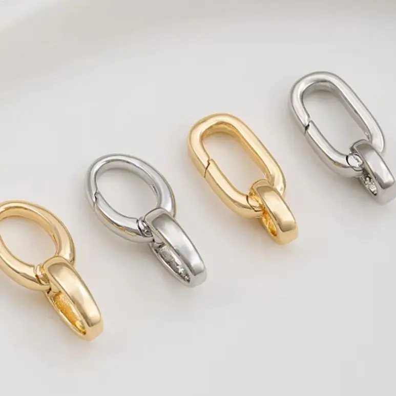 14K Gold-Color Long O Chain with Lobster Clasp Oval Figure 8 Spring Buckle DIY Necklace Connector B916