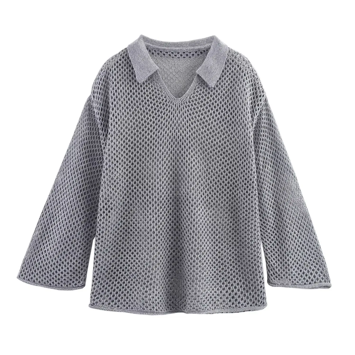 2025 traje de falda de suéter holgado y maduro para mujer, tejido hueco, europeo y americano, principios de otoño, 2025