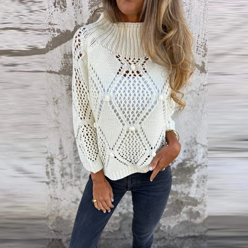 Vrouwen Causale Lange Mouw Effen Losse Trui Gebreide Winter Elegante Commuter Jumpers Herfst Mode O-hals Holle Trui Tops