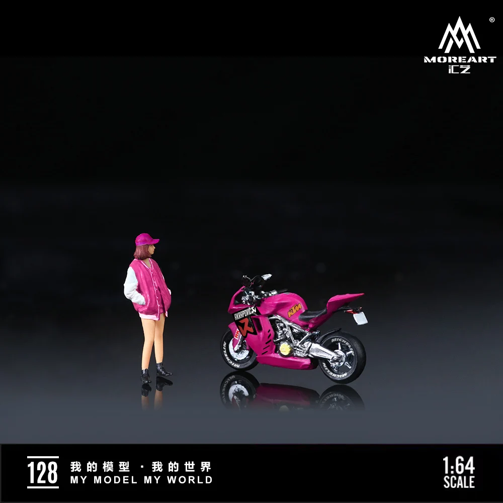 **pre-sale**MoreArt 1/64 KTM1190 Rose pink painted motorcycle Pretty Girl resin action figure set