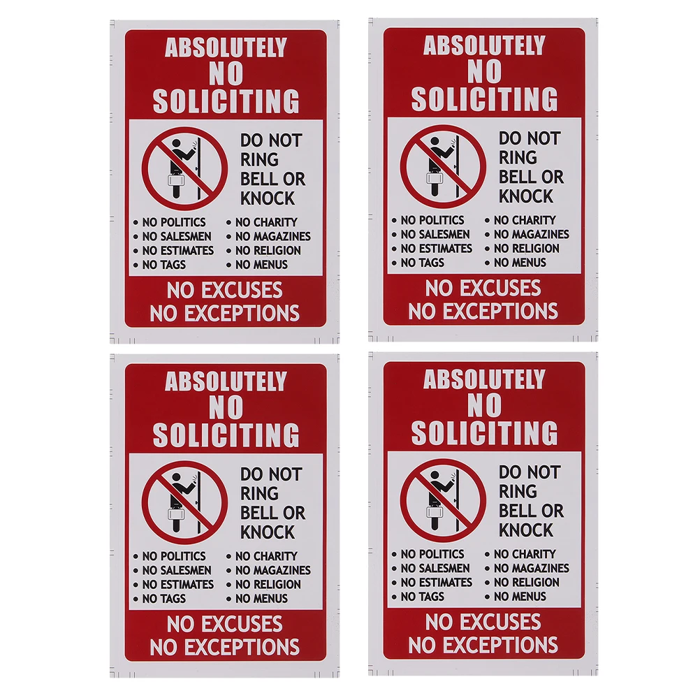 4pcs No Soliciting Stickers Waterproof Pvc No Entry Sign Strong Adhesive Door Window Decals Do Not Knock Sign For Home Garage