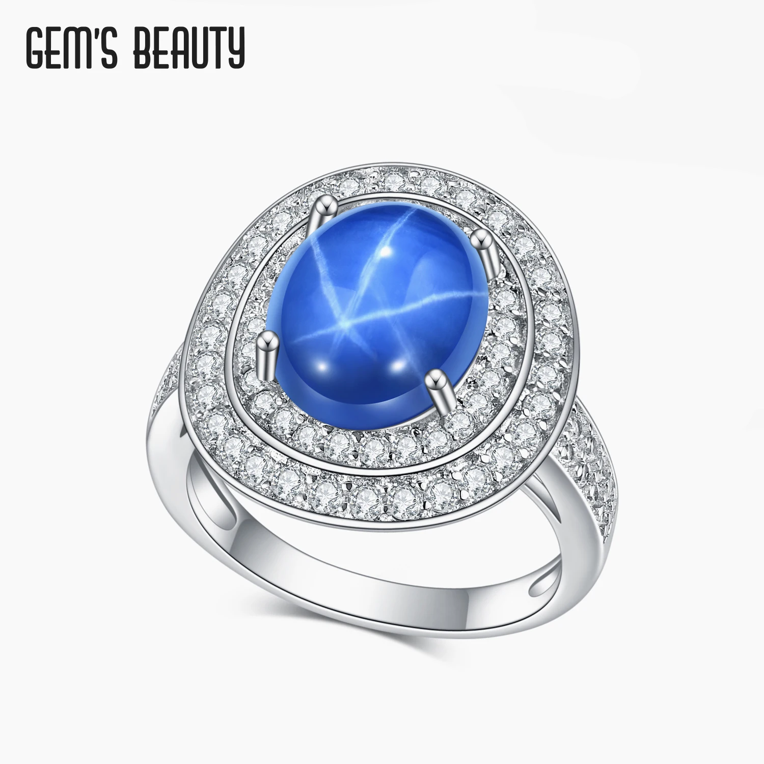 

Gem's Beauty Cathedral Halo Lab Star Sapphire Engagement Rings 925 Sterling Silver For Women Modern Luxury Fine Jewelry Rings