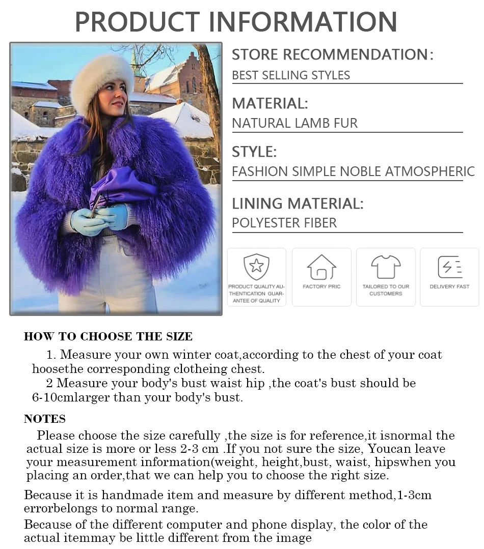 Genuine Furs Coat For Women Mongolian Lamb Fur Jacket Purple Short Sheep Furs Jacket Winter Natural Fur coats