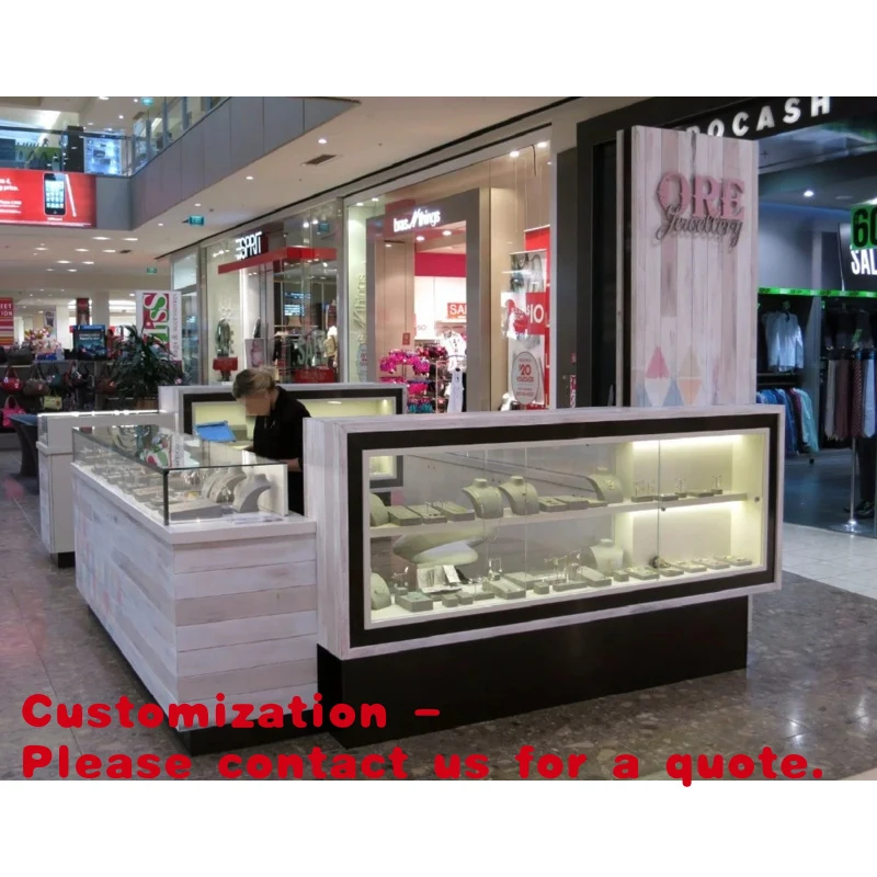 

custom.Custom Jewelry Booth Mall Jewelry Display Showcase with LED Light Modern Wood Jewelry Kiosk Stand