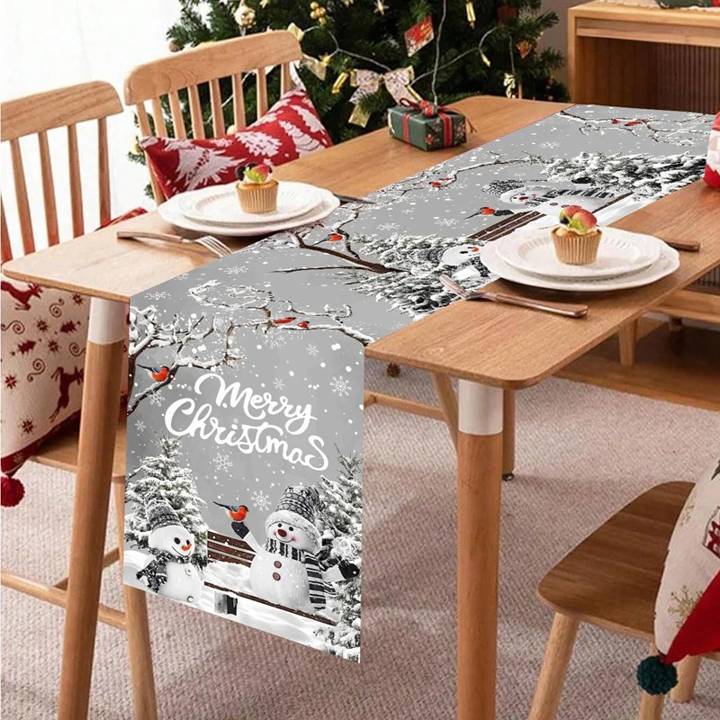 Weihnachten Tischläufer Winter Wunderland Schneemann Tischdecke Tischdecke Navidad Noel Geschenke Weihnachtsdekorationen für Zuhause