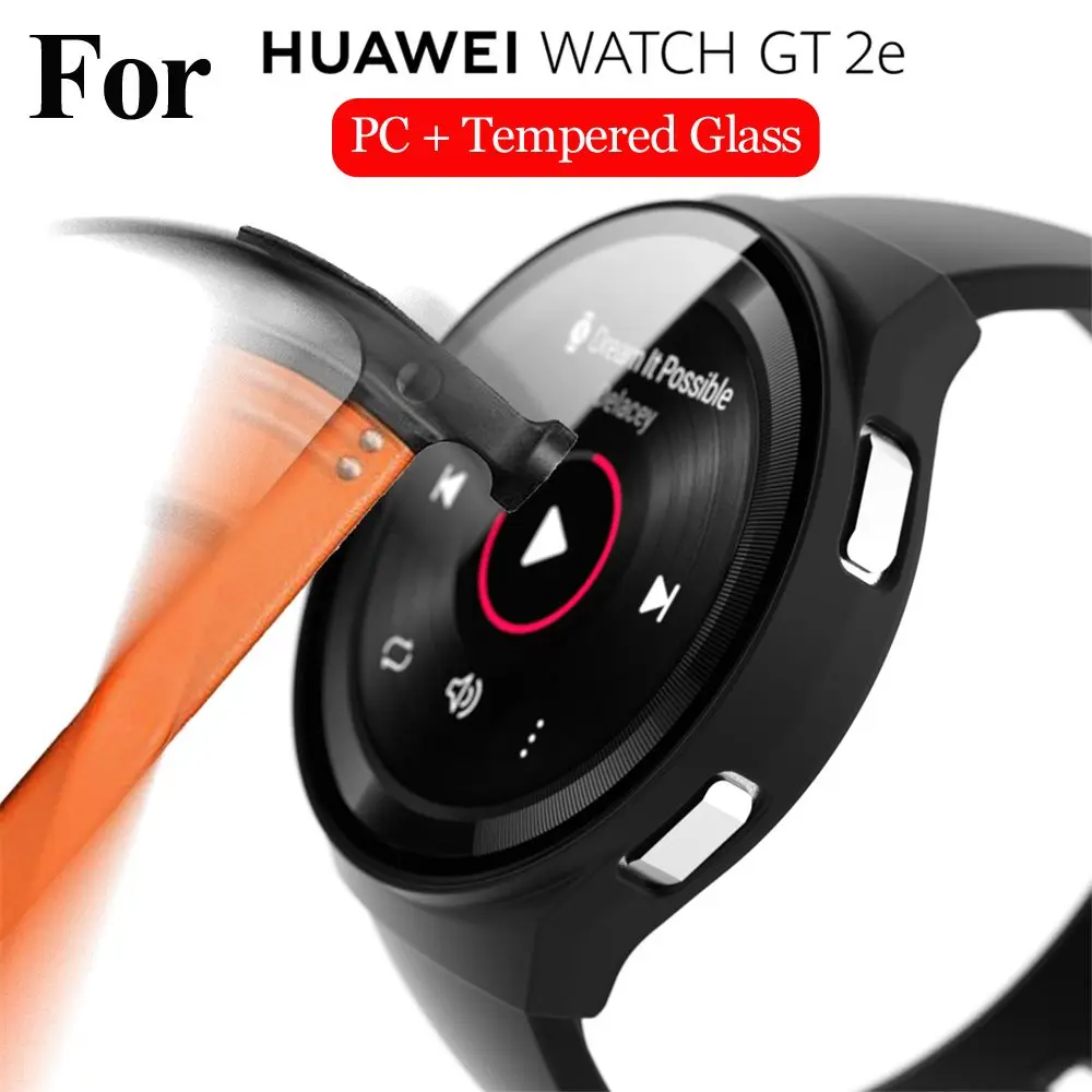 Thin Wristbands Protective Shell 9H Tempered Glass Screen Protector Full Cover Matte Hard PC Case For HUAWEI WATCH GT 2e 46mm