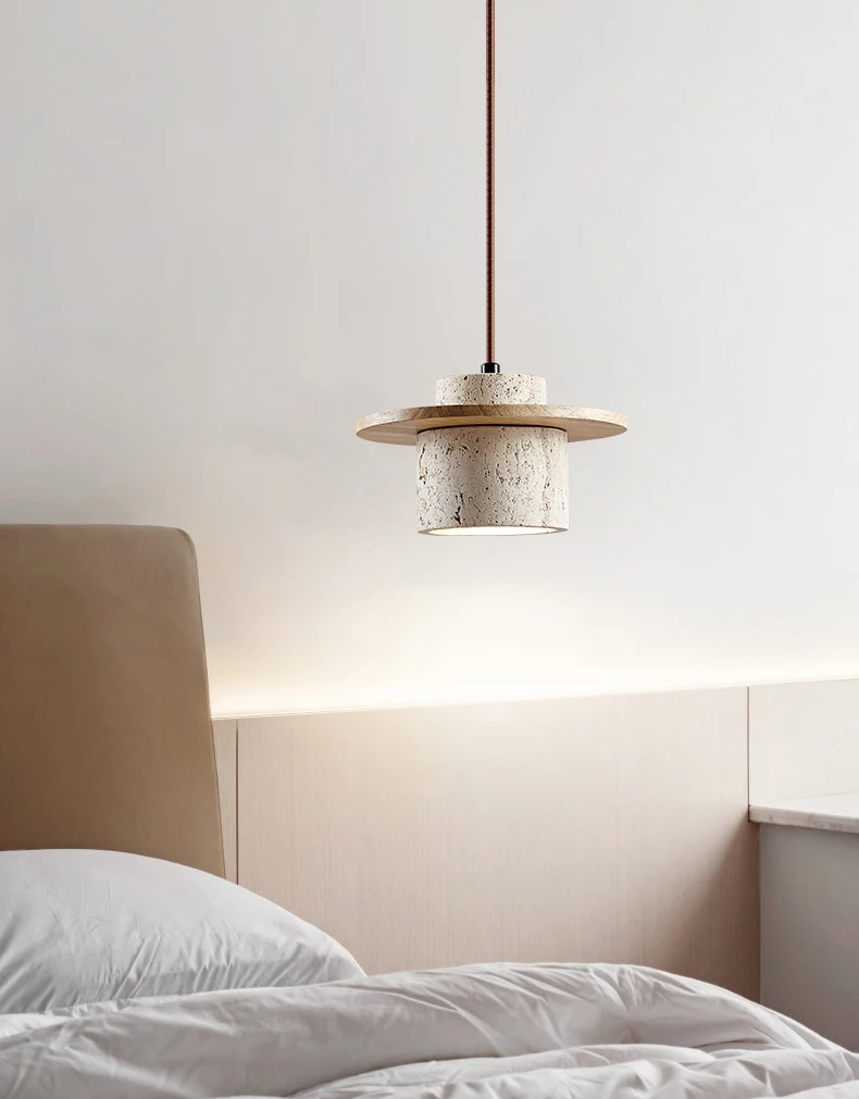 Stone Pendant Light Round Wood